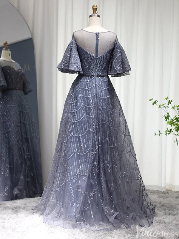 Elbow Sleeve Wedding Guest Dresses Beaded Lace Mother of Brides Gown 20250-Evening Dresses 2025 -Viniodress-Dusty Rose-US 2-