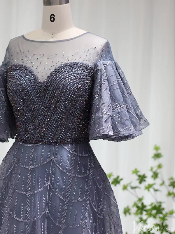 Elbow Sleeve Wedding Guest Dresses Beaded Lace Mother of Brides Gown 20250-Evening Dresses 2025 -Viniodress-Dusty Rose-US 2-