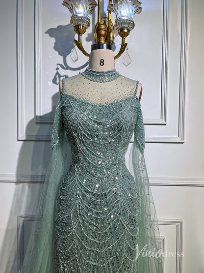 Elegant Beaded Evening Dresses Extra Long Sleeve Mother of the Bride Dresses AD1122-Evening Dresses 2025 -Viniodress-Mauve-US 2-