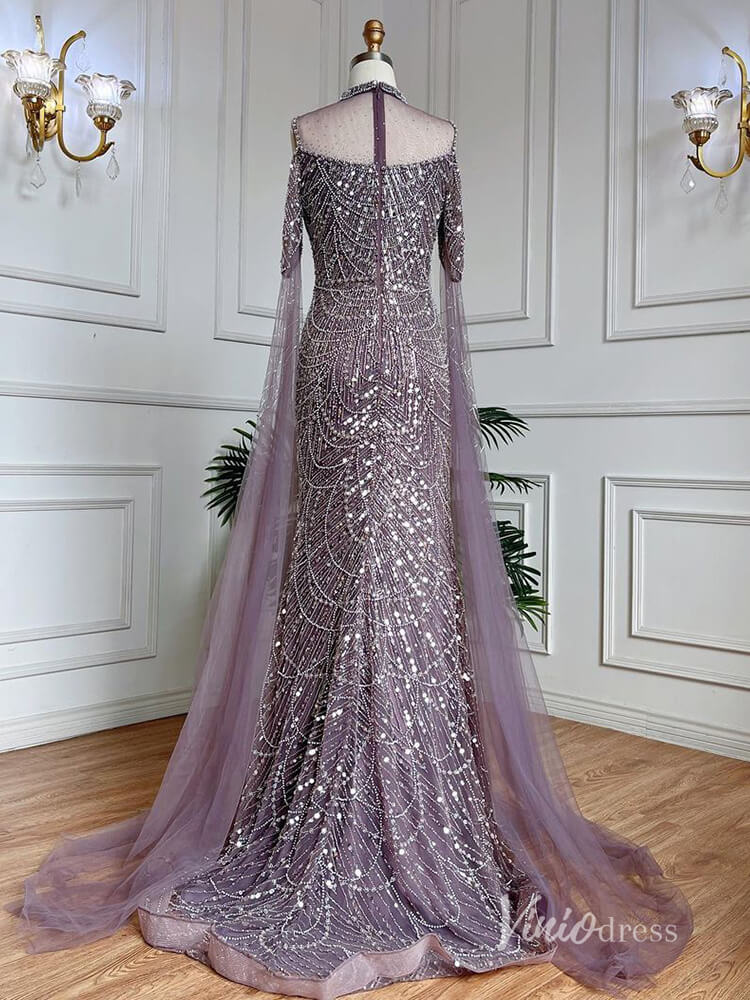 Elegant Beaded Evening Dresses Extra Long Sleeve Mother of the Bride Dresses AD1122-Evening Dresses 2025 -Viniodress-Mauve-US 2-