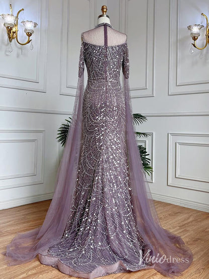 Elegant Beaded Evening Dresses Extra Long Sleeve Mother of the Bride Dresses AD1122-Evening Dresses 2025 -Viniodress-Mauve-US 2-
