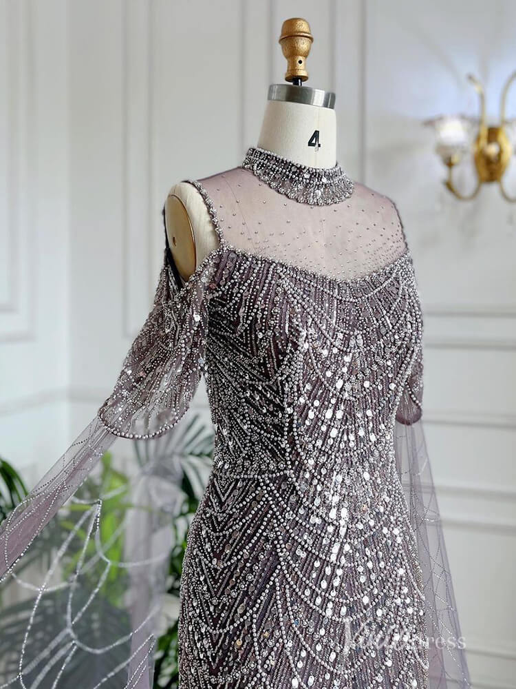 Elegant Beaded Evening Dresses Extra Long Sleeve Mother of the Bride Dresses AD1122-Evening Dresses 2025 -Viniodress-Mauve-US 2-