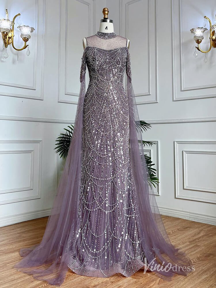 Elegant Beaded Evening Dresses Extra Long Sleeve Mother of the Bride Dresses AD1122-prom dresses-Viniodress-Mauve-US 2-Viniodress