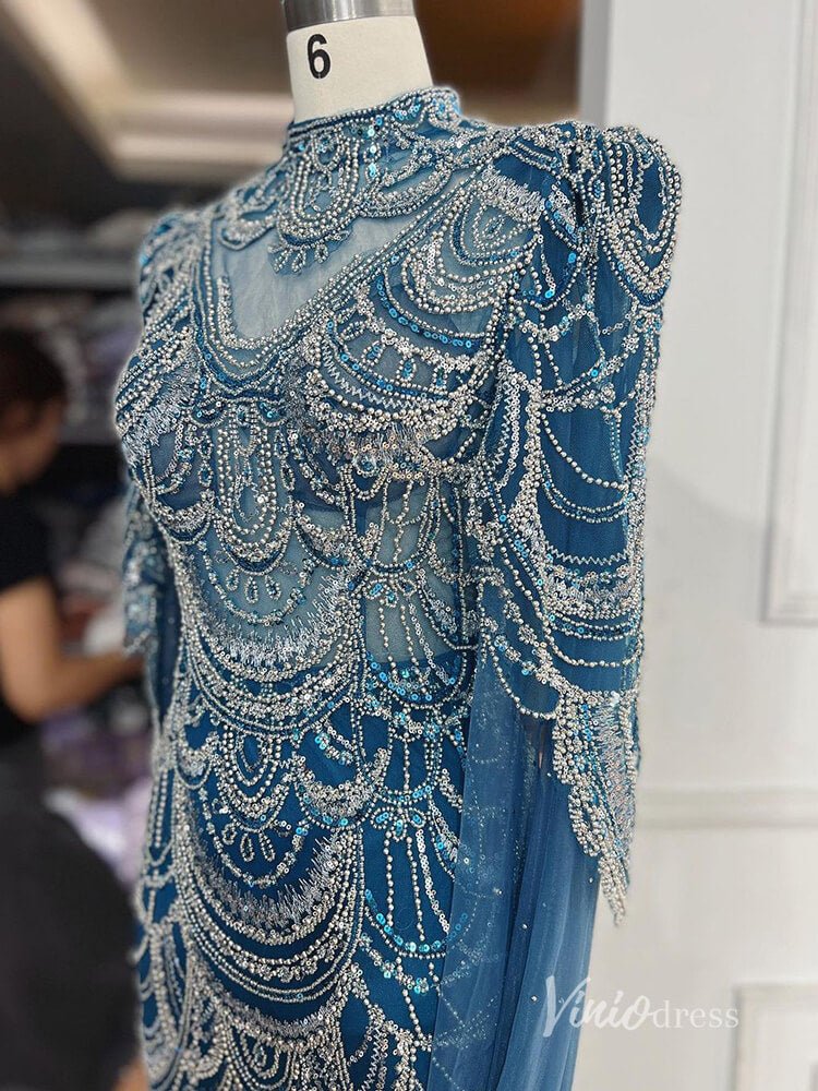 Elegant Beaded Evening Dresses Extra Long Sleeve Mother of the Bride Dresses AD1125-Evening Dresses 2025 -Viniodress-Pink-US 2-