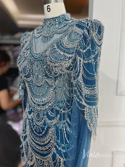 Elegant Beaded Evening Dresses Extra Long Sleeve Mother of the Bride Dresses AD1125-Evening Dresses 2025 -Viniodress-Pink-US 2-