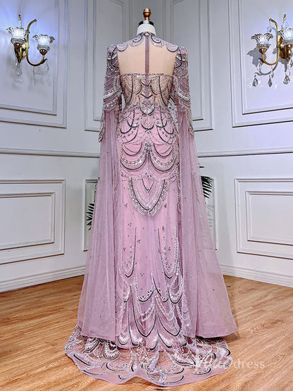 Elegant Beaded Evening Dresses Extra Long Sleeve Mother of the Bride Dresses AD1125-Evening Dresses 2025 -Viniodress-Pink-US 2-