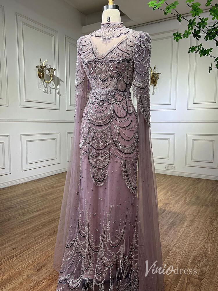 Elegant Beaded Evening Dresses Extra Long Sleeve Mother of the Bride Dresses AD1125-Evening Dresses 2025 -Viniodress-Pink-US 2-