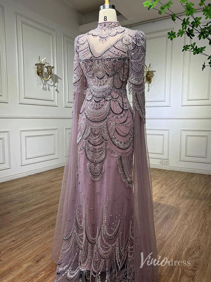 Elegant Beaded Evening Dresses Extra Long Sleeve Mother of the Bride Dresses AD1125-Evening Dresses 2025 -Viniodress-Pink-US 2-