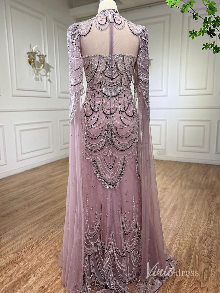 Elegant Beaded Evening Dresses Extra Long Sleeve Mother of the Bride Dresses AD1125-Evening Dresses 2025 -Viniodress-Pink-US 2-