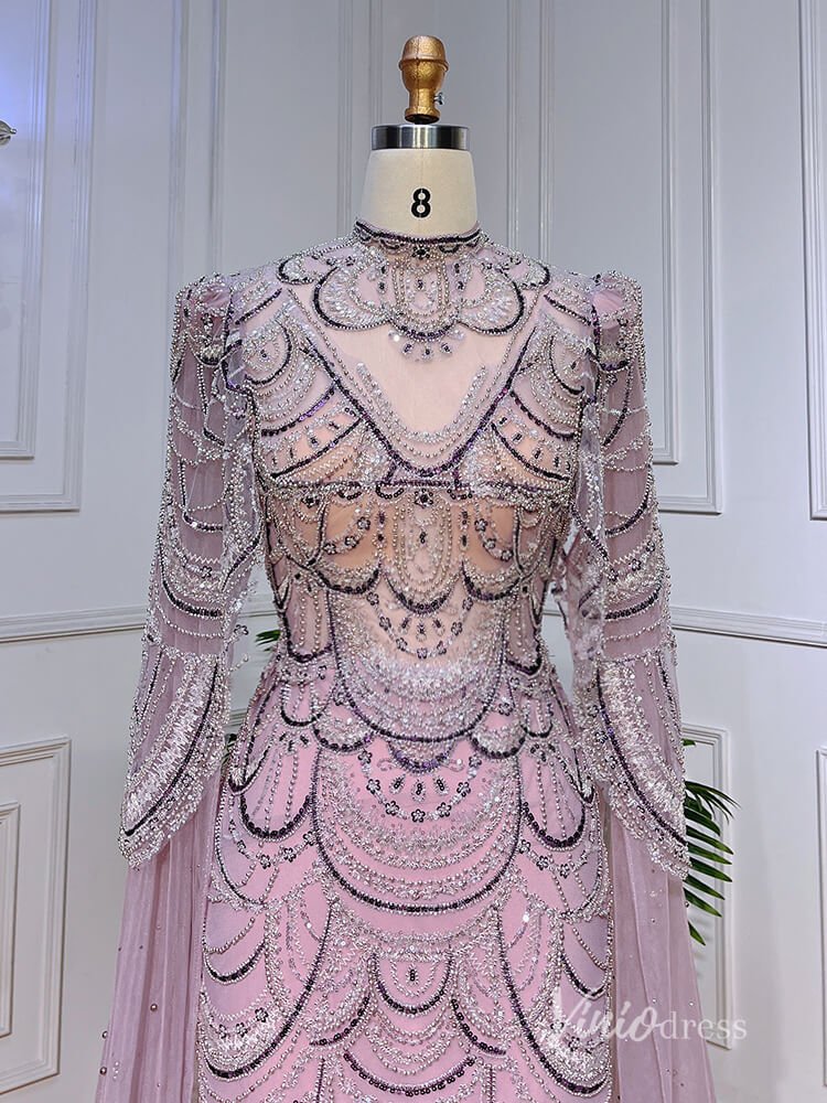 Elegant Beaded Evening Dresses Extra Long Sleeve Mother of the Bride Dresses AD1125-Evening Dresses 2025 -Viniodress-Pink-US 2-