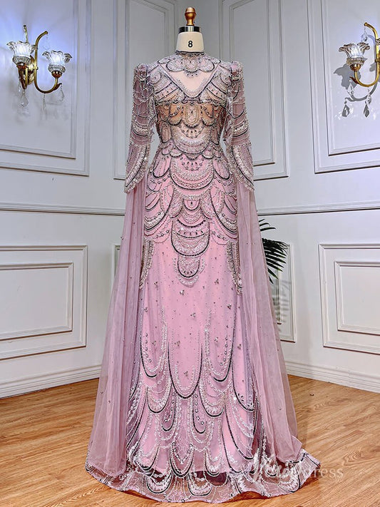 Elegant Beaded Evening Dresses Extra Long Sleeve Mother of the Bride Dresses AD1125-Evening Dresses 2025 -Viniodress-Pink-US 2-