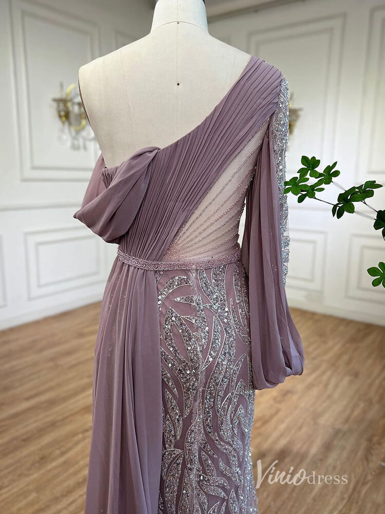 Elegant Beaded Evening Dresses One Shoulder Sheath Mother of the Bride Dresses AD1121-Evening Dresses 2025 -Viniodress-Light Blue-US 2-