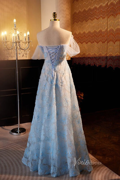 Elegant Beaded Floral Prom Dresses Off the Shoulder Evening Dress AD1056-prom dresses 2025 -Viniodress-Light Blue-Custom Size-
