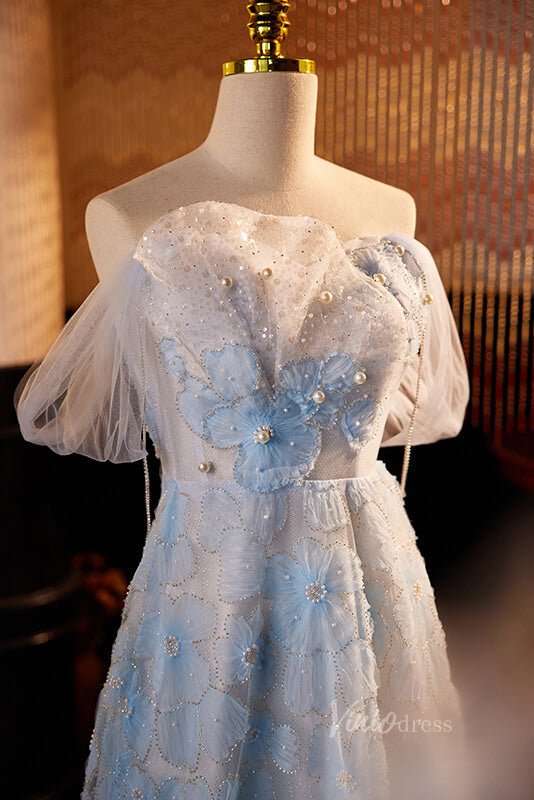Elegant Beaded Floral Prom Dresses Off the Shoulder Evening Dress AD1056-prom dresses 2025 -Viniodress-Light Blue-Custom Size-