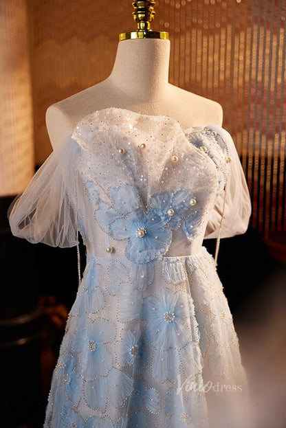Elegant Beaded Floral Prom Dresses Off the Shoulder Evening Dress AD1056-prom dresses 2025 -Viniodress-Light Blue-Custom Size-