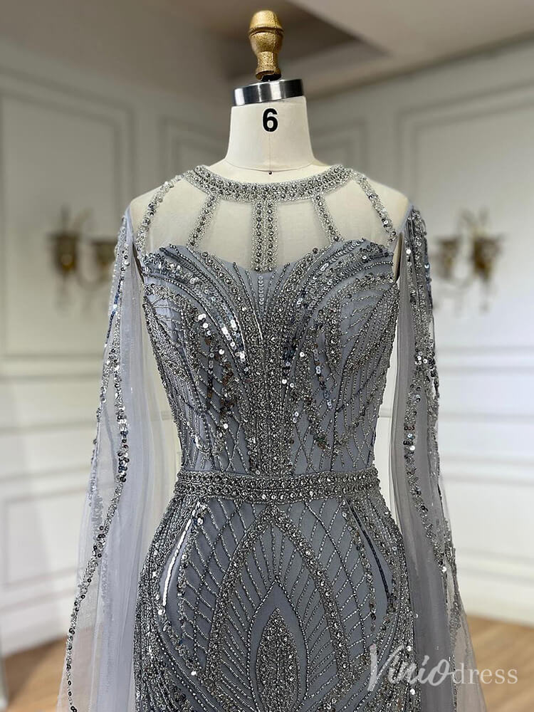 Elegant Beaded Lace Sheath Prom Dresses Extra Long Sleeve Pageant Dress 20213-Evening Dresses 2025 -Viniodress-Mauve-US 2-