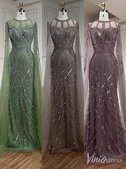 Elegant Beaded Lace Sheath Prom Dresses Extra Long Sleeve Pageant Dress 20213-Evening Dresses 2025 -Viniodress-Mauve-US 2-