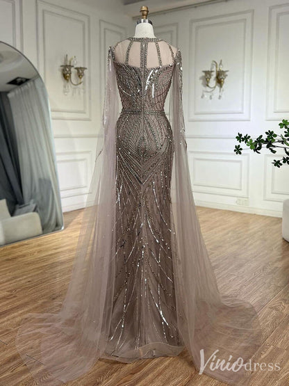 Elegant Beaded Lace Sheath Prom Dresses Extra Long Sleeve Pageant Dress 20213-Evening Dresses 2025 -Viniodress-Mauve-US 2-