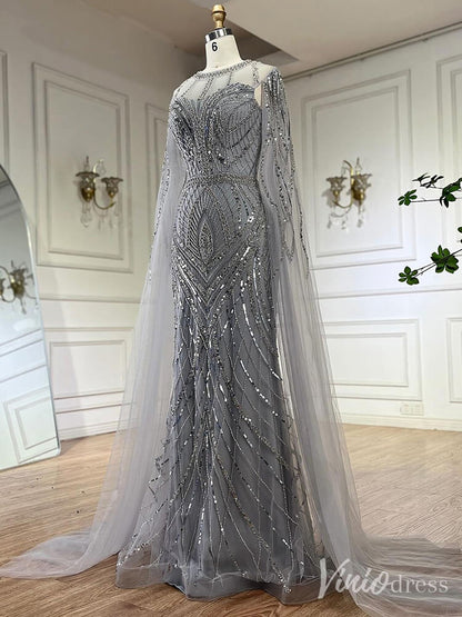 Elegant Beaded Lace Sheath Prom Dresses Extra Long Sleeve Pageant Dress 20213-Evening Dresses 2025 -Viniodress-Mauve-US 2-