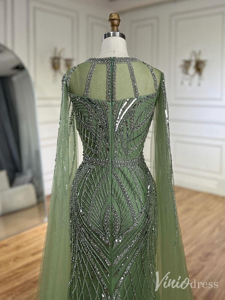 Elegant Beaded Lace Sheath Prom Dresses Extra Long Sleeve Pageant Dress 20213 - ViniodressEvening DressesGreenUS 2 - Formal Dresses - Ball Gowns