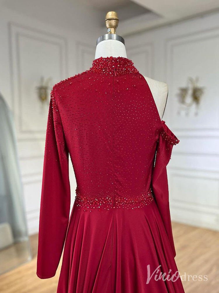 Elegant Beaded Mermaid Prom Dresses with Overskirt Long Sleeve Pageant Dress AD1238-Evening Dresses 2025 -Viniodress-Magenta-US 2-