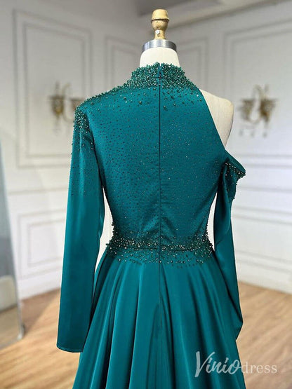 Elegant Beaded Mermaid Prom Dresses with Overskirt Long Sleeve Pageant Dress AD1238-Evening Dresses 2025 -Viniodress-Magenta-US 2-