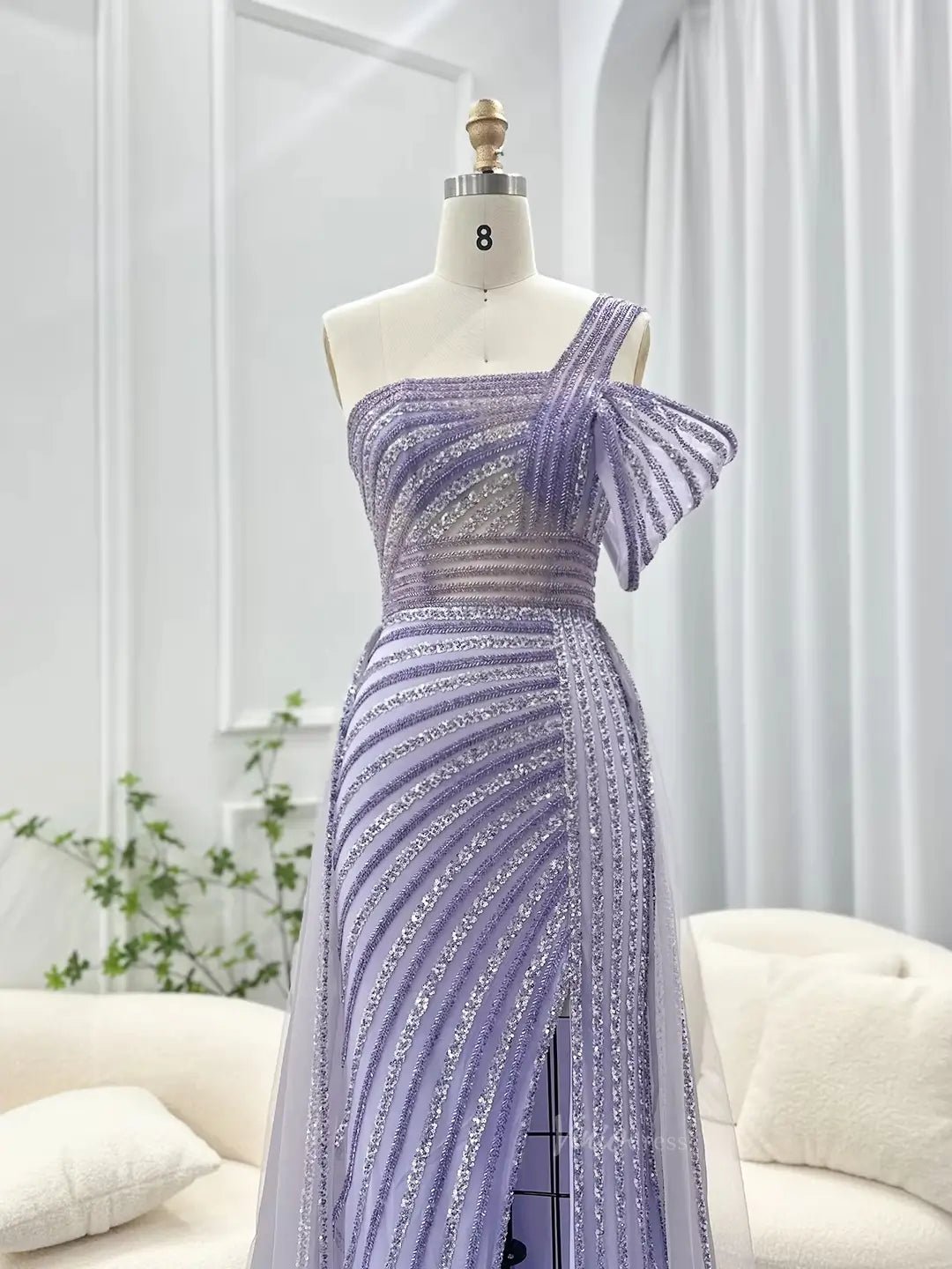 Elegant Beaded Prom Dresses One Shoulder Luxury 20s Formal Dress with Slit S20234-Evening Dresses 2025 -Viniodress-Light Green-US 2-