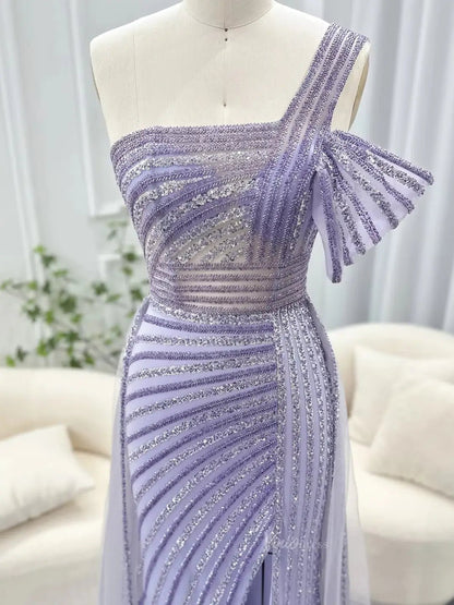 Elegant Beaded Prom Dresses One Shoulder Luxury 20s Formal Dress with Slit S20234-Evening Dresses 2025 -Viniodress-Light Green-US 2-