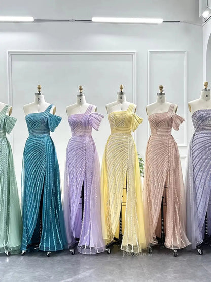 Elegant Beaded Prom Dresses One Shoulder Luxury 20s Formal Dress with Slit S20234-Evening Dresses 2025 -Viniodress-Light Green-US 2-