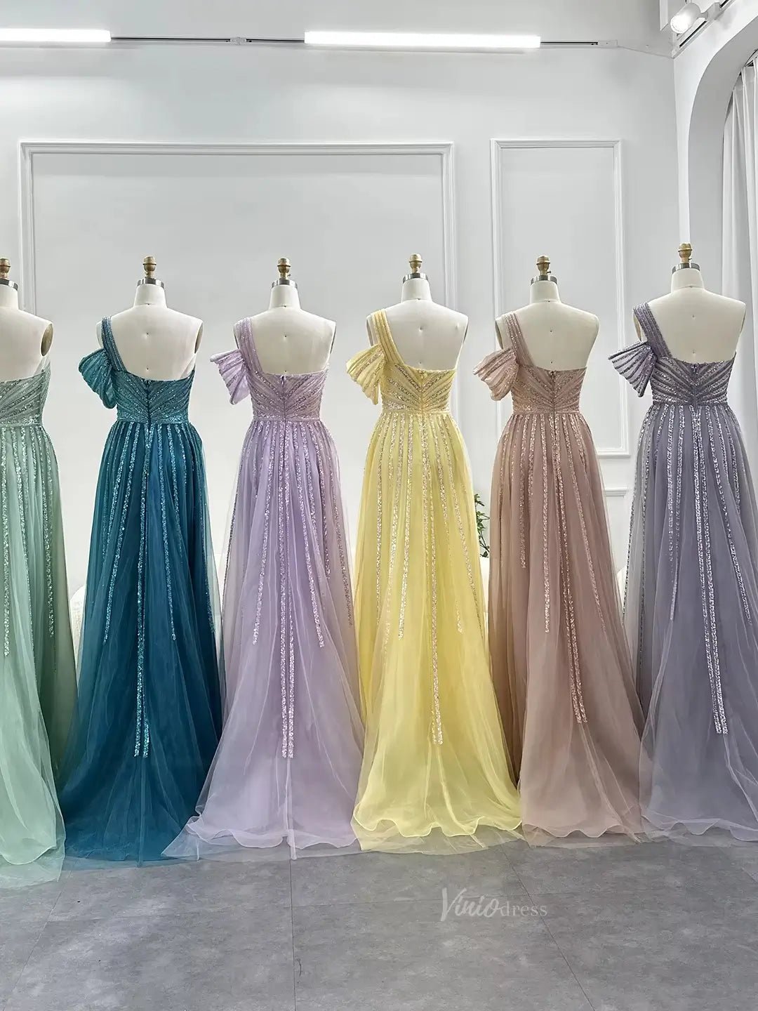 Elegant Beaded Prom Dresses One Shoulder Luxury 20s Formal Dress with Slit S20234-Evening Dresses 2025 -Viniodress-Light Green-US 2-