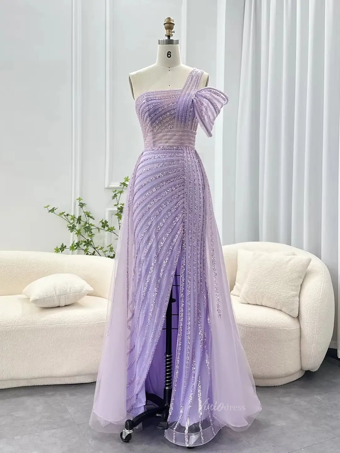 Elegant Beaded Prom Dresses One Shoulder Luxury 20s Formal Dress with Slit S20234-Evening Dresses 2025 -Viniodress-Lilac-US 2-