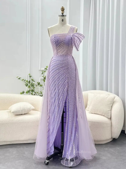 Elegant Beaded Prom Dresses One Shoulder Luxury 20s Formal Dress with Slit S20234-Evening Dresses 2025 -Viniodress-Lilac-US 2-