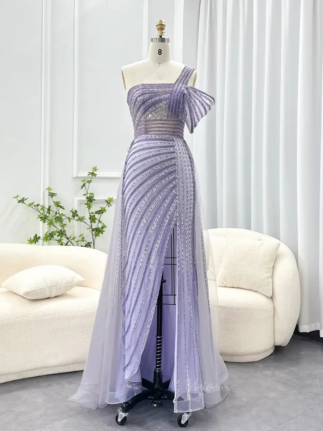 prom dresses 2025 Elegant Beaded Prom Dresses One Shoulder Luxury 20s Formal Dress with Slit S20234-plus size wedding dresses Viniodress-Lavender-US 2-