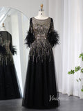 Elegant Beaded Sequin Prom Dresses Feather Half Sleeve Mother of the Bride Dress AD1169-prom dresses-Viniodress-Viniodress