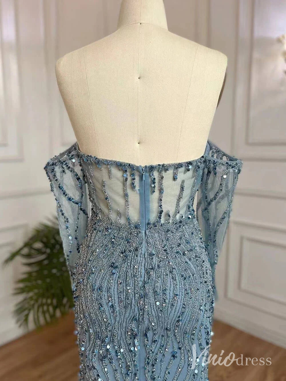 Elegant Beaded Sheath Prom Dresses Spaghetti Strap Long Sleeve Pageant Dress AD1237-Evening Dresses 2025 -Viniodress-Grey-US 2-