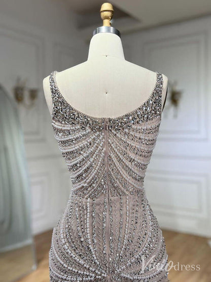 Elegant Beaded Sheath Prom Dresses Spaghetti Strap Pageant Dress AD1236-Evening Dresses 2025 -Viniodress-Taupe-US 2-