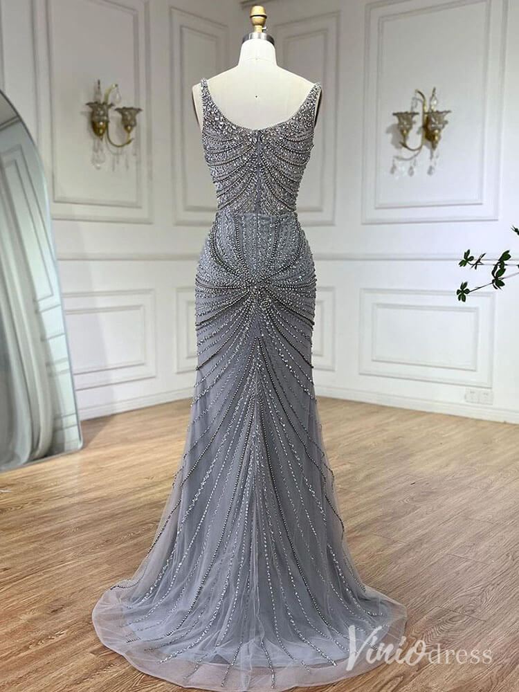 Elegant Beaded Sheath Prom Dresses Spaghetti Strap Pageant Dress AD1236 - ViniodressEvening DressesGreyUS 2 - Formal Dresses - Ball Gowns