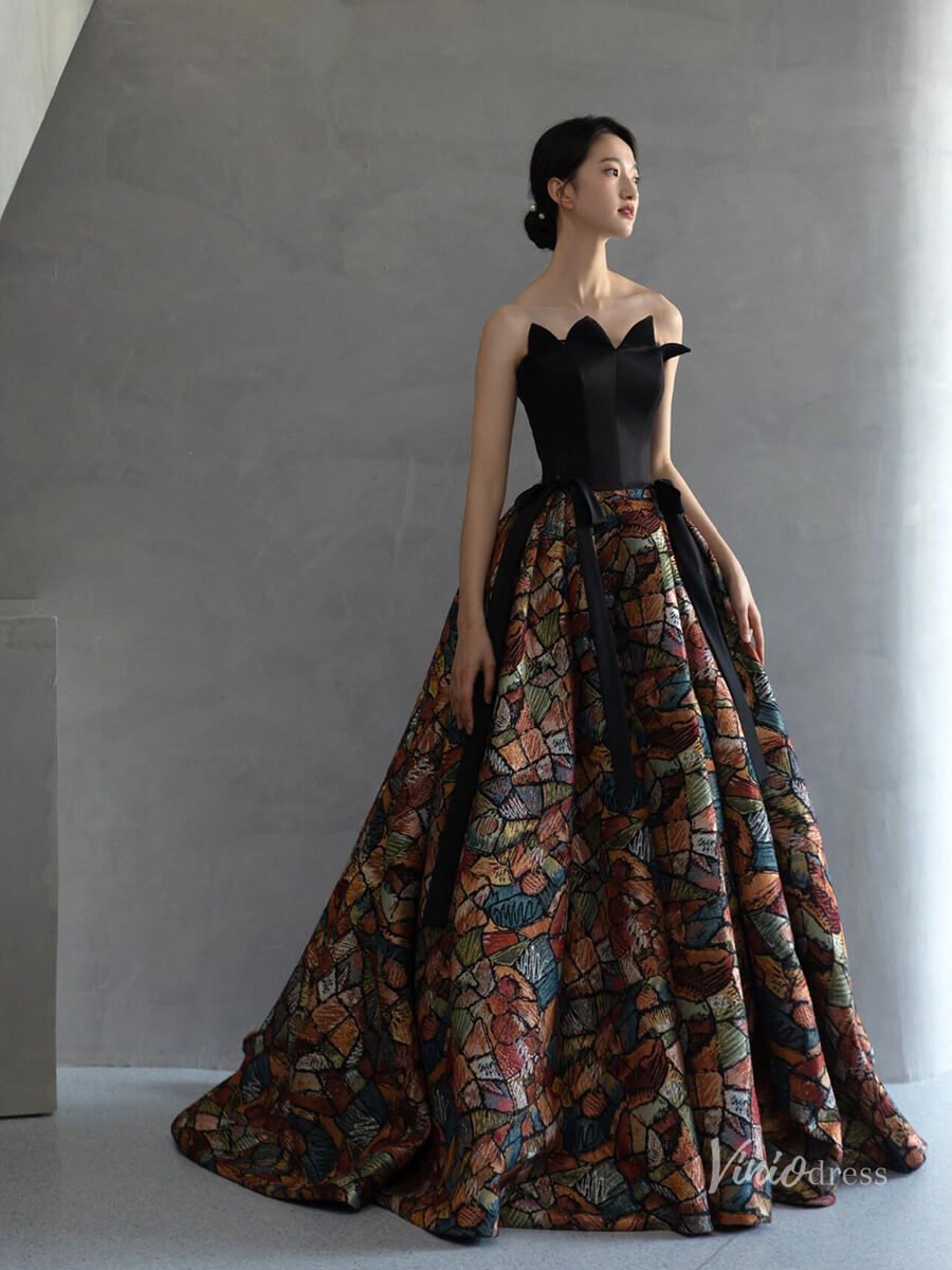 Elegant Black Jacquard Dress Straplss Prom Ball Gown Quinceanera Dresses BG085-prom dresses 2025 -Viniodress-Black-Custom Size-