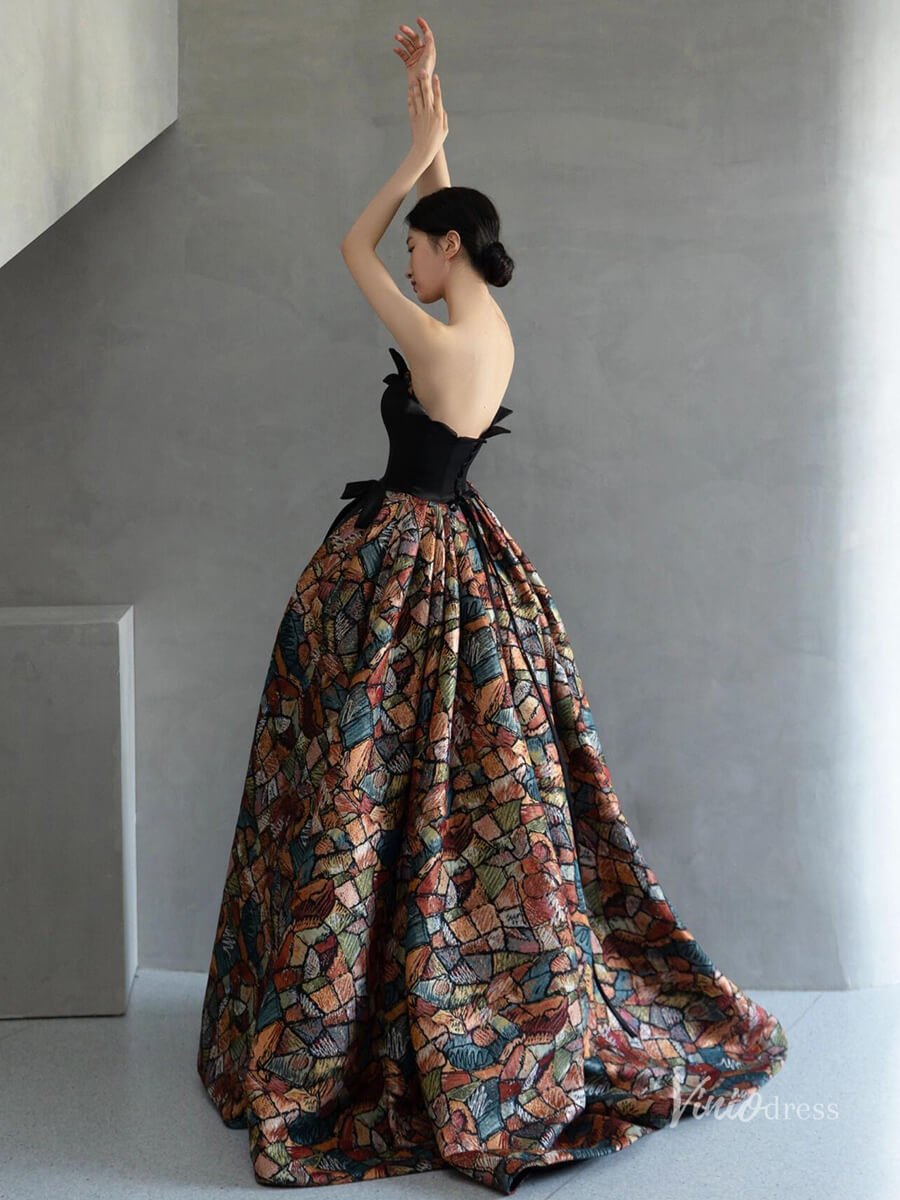 Elegant Black Jacquard Dress Straplss Prom Ball Gown Quinceanera Dresses BG085-prom dresses 2025 -Viniodress-Black-Custom Size-