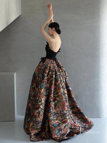 Elegant Black Jacquard Dress Straplss Prom Ball Gown Quinceanera Dresses BG085-prom dresses 2025 -Viniodress-Black-Custom Size-