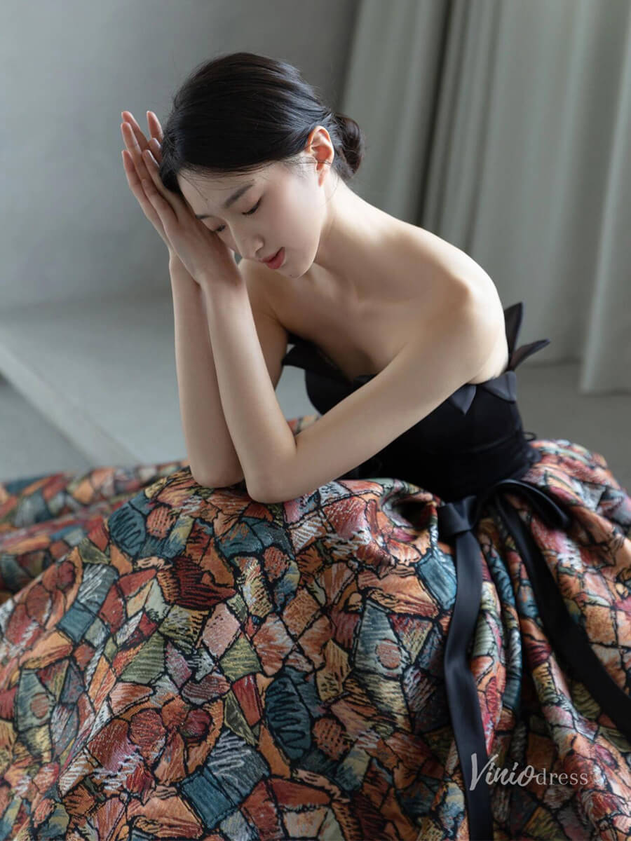 Elegant Black Jacquard Dress Straplss Prom Ball Gown Quinceanera Dresses BG085-prom dresses 2025 -Viniodress-Black-Custom Size-