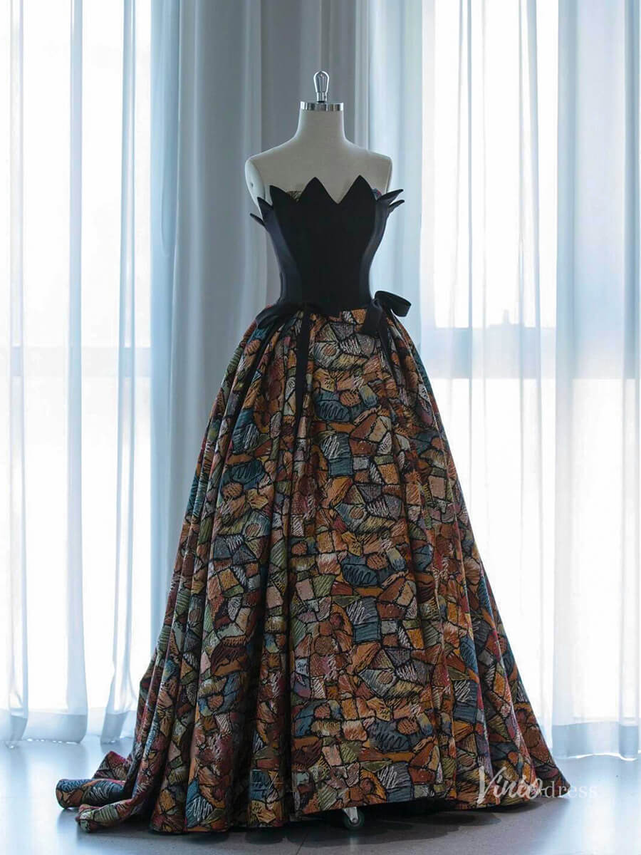 Elegant Black Jacquard Dress Straplss Prom Ball Gown Quinceanera Dresses BG085-prom dresses 2025 -Viniodress-Black-Custom Size-