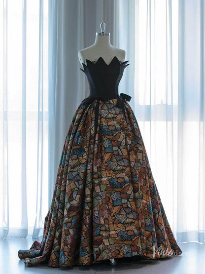 Elegant Black Jacquard Dress Straplss Prom Ball Gown Quinceanera Dresses BG085-prom dresses 2025 -Viniodress-Black-Custom Size-