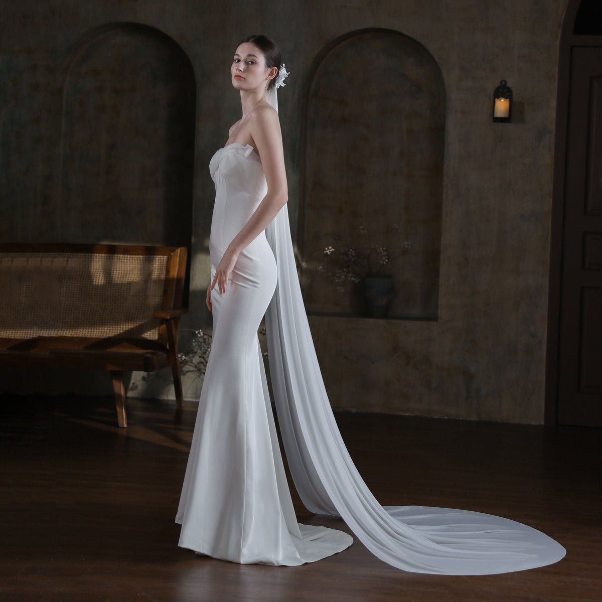 Elegant Bridal Veil with Flowers Viniodress-Bridal Veil 2025 -Viniodress-Ivory-230cm-