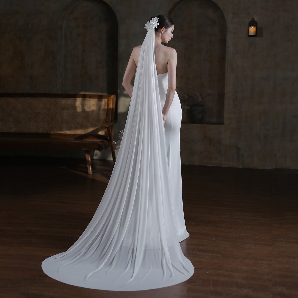 Elegant Bridal Veil with Flowers Viniodress-Bridal Veil 2025 -Viniodress-Ivory-230cm-