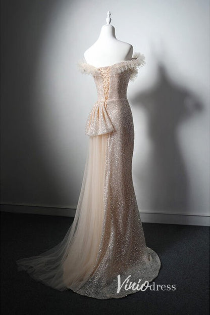 Elegant Champagne Sequin Prom Dresses Mermaid Evening Dress AD1011-prom dresses 2025 -Viniodress-Champagne-Custom Size-