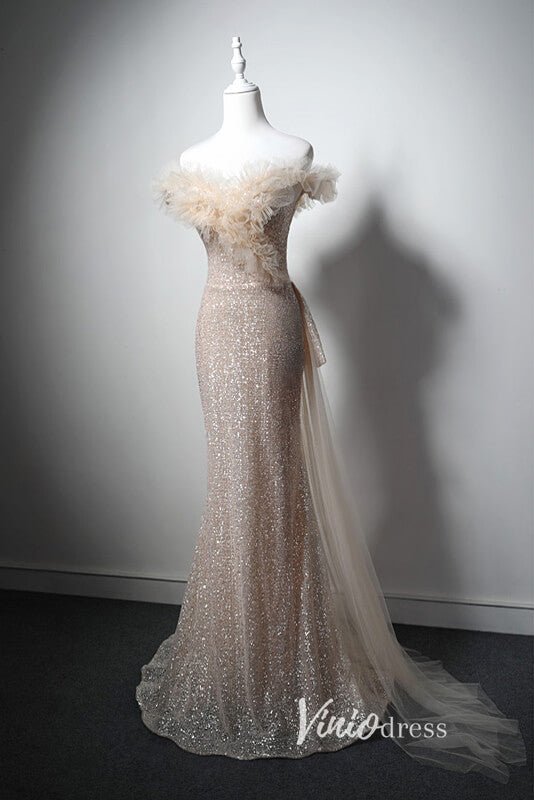Elegant Champagne Sequin Prom Dresses Mermaid Evening Dress AD1011-prom dresses 2025 -Viniodress-Champagne-Custom Size-