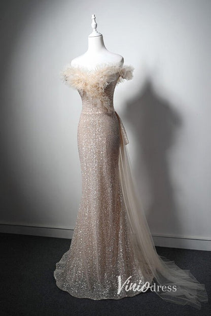 Elegant Champagne Sequin Prom Dresses Mermaid Evening Dress AD1011-prom dresses 2025 -Viniodress-Champagne-Custom Size-