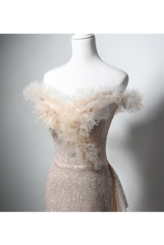 Elegant Champagne Sequin Prom Dresses Mermaid Evening Dress AD1011-prom dresses-Viniodress-Viniodress