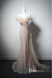 Elegant Champagne Sequin Prom Dresses Mermaid Evening Dress AD1011